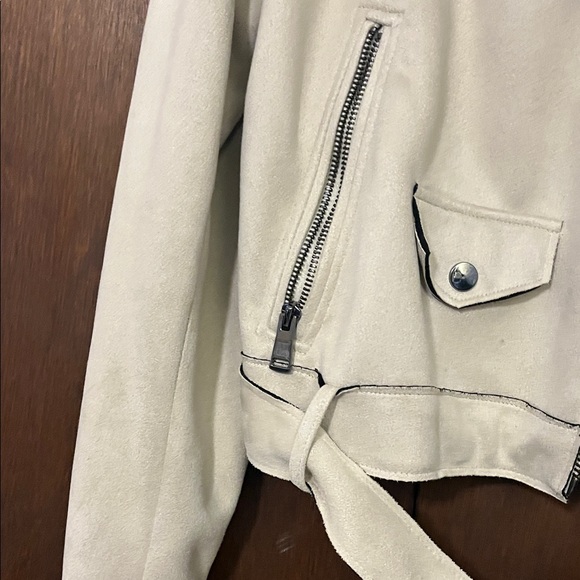 Zara Off-White Faux Suede Biker Jacket Large - Picture 4 of 11